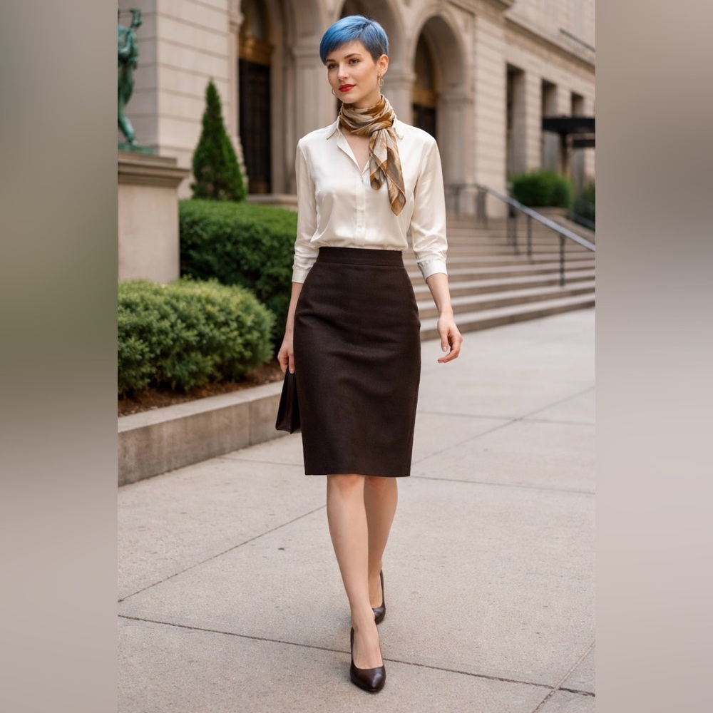 Vintage Tomaso Stefanelli Lambswool Skirt Brown Made in Italy EU 44 US 8 Luxury